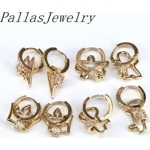 6Pairs Mixed Shaped Dangle Earrings Gold Color Elegant Jewelry CZ Crystal Drop-Earrings Brincos For Women Jewelry Gift