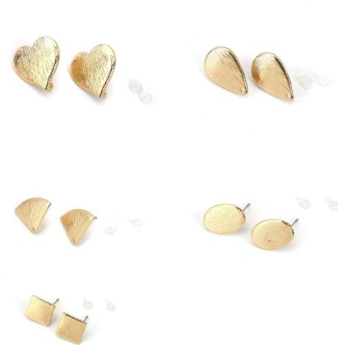 8Seasons Minimalist Heart Water Drop Geometry Ear Post Stud Earrings Findings Zinc Based Alloy Gold Color For DIY Jewelry,10 PCs
