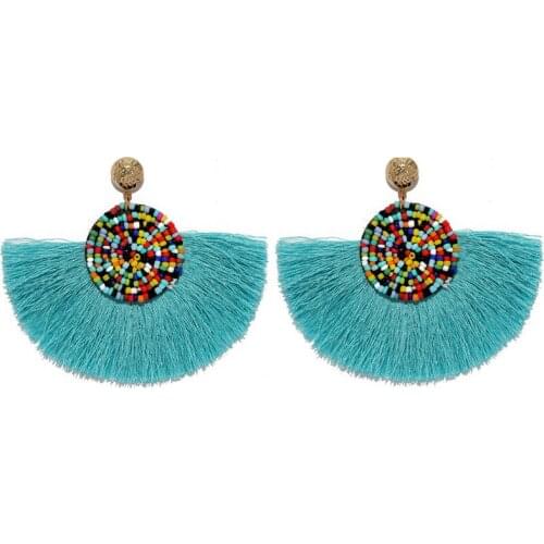 8Seasons Fashion Women Stud Earrings Jewelry Thread Tassel Fan Earrings Boho Seed Beads Colorful Accessories Trendy Charms,1Pair