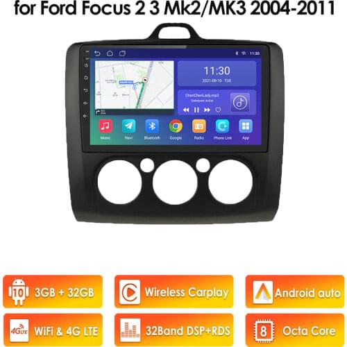 3G 32G Android Autoradio for Ford Focus 2 3 Mk2 MK3 2004 - 2011 Car Stereo Multimedia Video Player 9 Inch 2 Din GPS USB Car Play