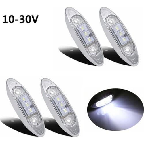 Fuleem 4pcs White 3LED Side Marker Light for Trailer Truck Boat 10-30v Waterproof