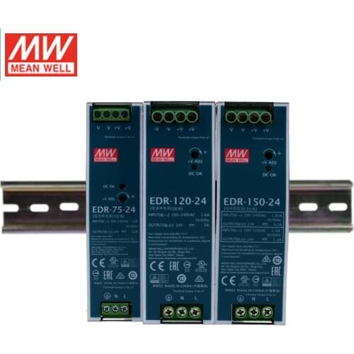 MEAN WELL EDR-75 EDR-120 EDR-150 75W 120W 150W DIN Rail Switching Power Supply 110V/220V AC to 12V 24V 48V DC Power Supply PSU
