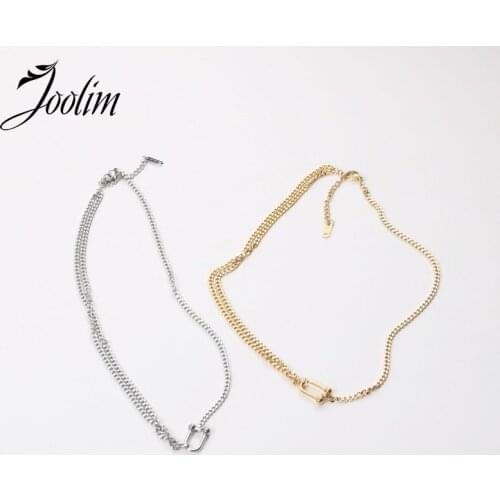 JOOLIM Jewelry Wholesale Gold Finish Divide Double-layer Mixture Choker Necklace Stainless Steel Necklace