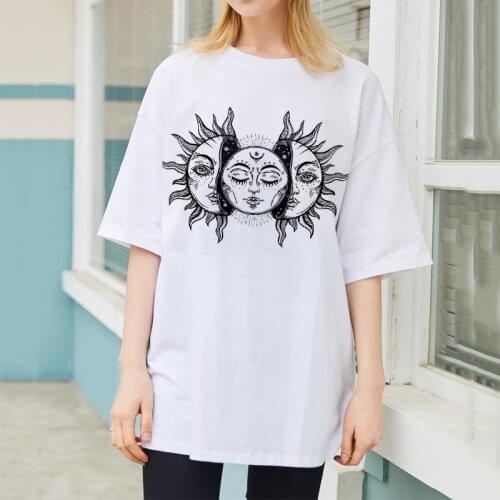 New Harajuku aesthetic Female Tshirt Sun moon Print Short Sleeve Tops Pink Tees Fashion Casual T Shirt Women Anime Streetwear