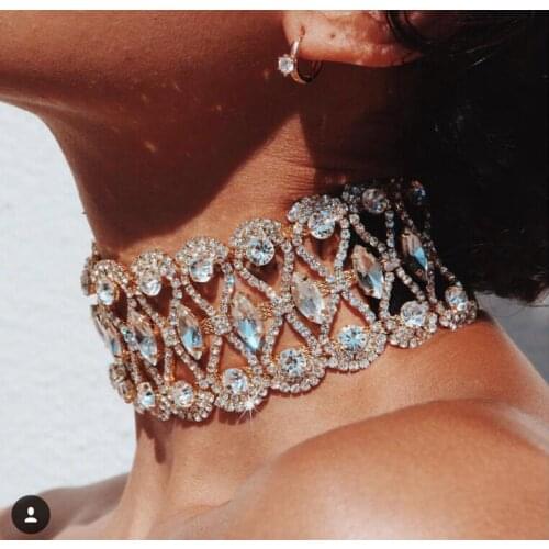 Quality Punk hyperbole rhinestone crystal chokers necklaces for women party club wedding jewelry accessories gifts fj694