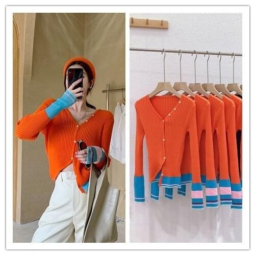 2021 Autumn Women Sweater Cardigans Sexy V-Neck Slim Long Sleeve Casual Knit Tops Fashion Streetwear Japanese Korean Style ins