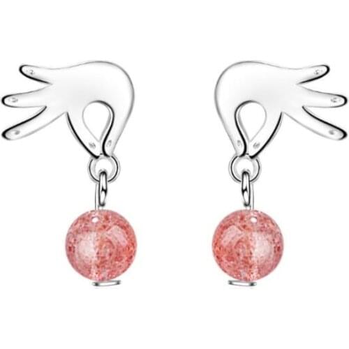 Creative Fashion Strawberry Crystal 925 Sterling Silver Jewelry Temperament OK Gesture Two Colors Dangle Earrings SE479