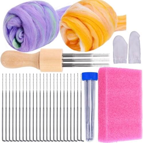 LMDZ Wool Felting Kit Fibre Wool Needlework Tools DIY Handmade Wool Felt Roving Knitting Wool With Felt Needle Material