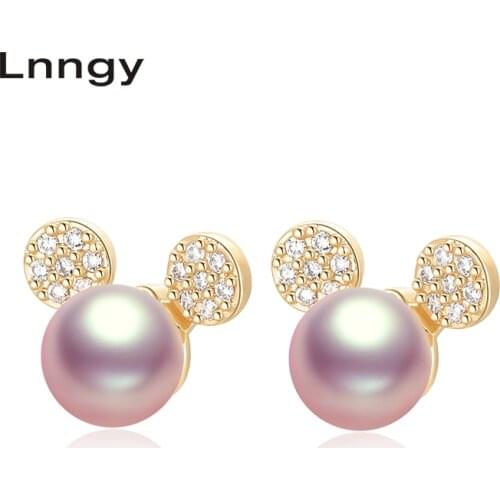 Lnngy 14K Gold Filled Earrings 6.5-7mm Freshwater Pearls Mickey Jewelry Earring Stud Earrings for Women Jewelry Birthday Gifts
