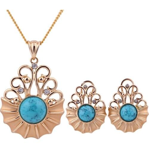 Matte Gold Color imitation pearl pendant necklace and stud earrings African wedding jewelry sets