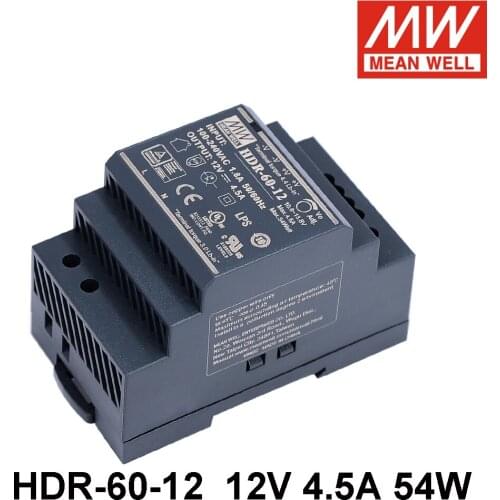 MEAN WELL HDR-60-12 85-264V ac-dc 4.5A 12V ower Supply HDR-60 54W Single Output DIN Rail switching Power Supply For led light
