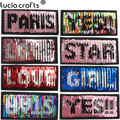 8pcs 5*11.5cm Alphabet Shiny Sequin Patches Reversible Change Color Stickers Iron on Patches Clothes DIY Appliques Badge L0614
