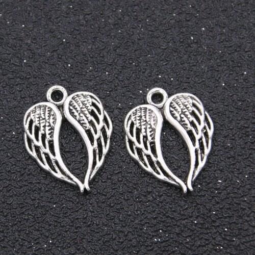 20Pcs 16*20mm Charm Heart-Shaped Wings Metal Alloy Animal Pendant DIY Jewelry Necklace Bracelet Accessories