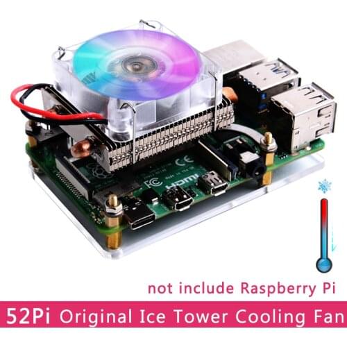 Original 52Pi Ice Tower Cooling Fan Raspberry Pi 7 Color RGB Changing LED Light Optional Metal Case for Raspberry Pi 4 Model B