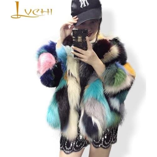 LVCHI Womens coats Sweet style elegant Natural Fox fur Wide-waisted Fashion Colorful fur coat form real fox Womens clothing