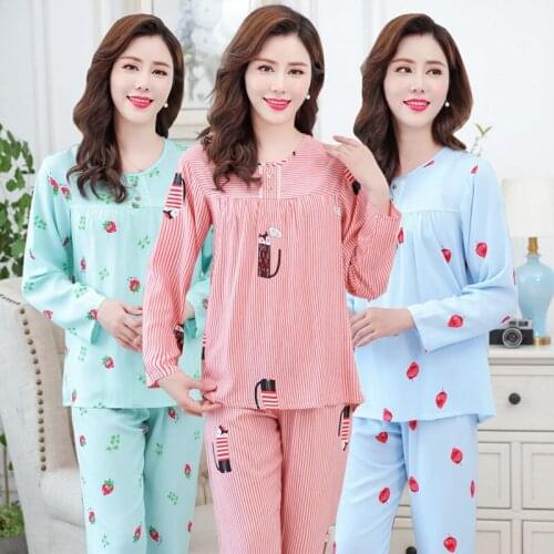Spring and autumn cotton silk womens long-sleeved trousers in the youth thin suit pajamas artificial cotton large size pajamas