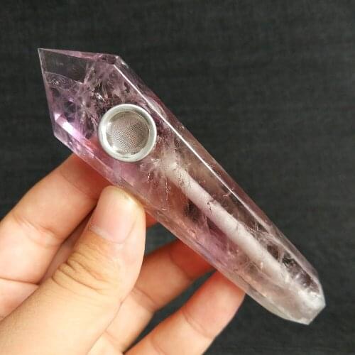 Drop Shipping Natural Transparent Amethyst Crystal Smoking Pipe + strainer quartz stone healing wand Free Shipping X19