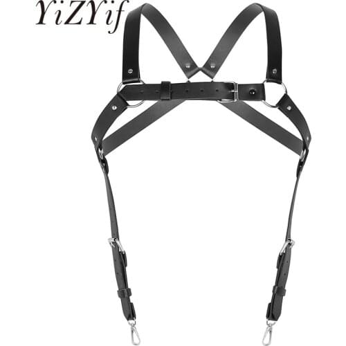 YiZYiF Harness Men Body Bondage fetish Adjustable PU Leather X Back Body Chest Harness Suspenders Belt Buckle Metal O-Rings Belt