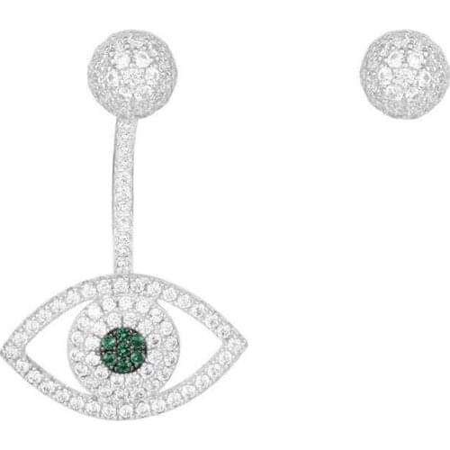 SLJELY 925 Sterling Silver Asymmetry Lucky Eye Earrings Micro Pave Full Cubic Zirconia Green CZ Women Party Brand Design Jewelry