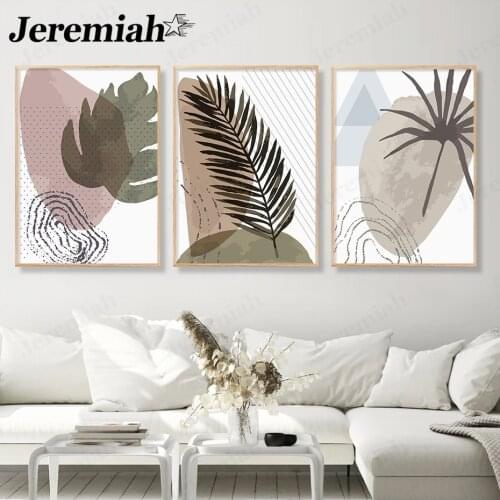 Nordic Plant Canvas Poster Decoration Boho Style Abstract Geometric Leaf Painting Wall Art Modern Living Room Home Decoration