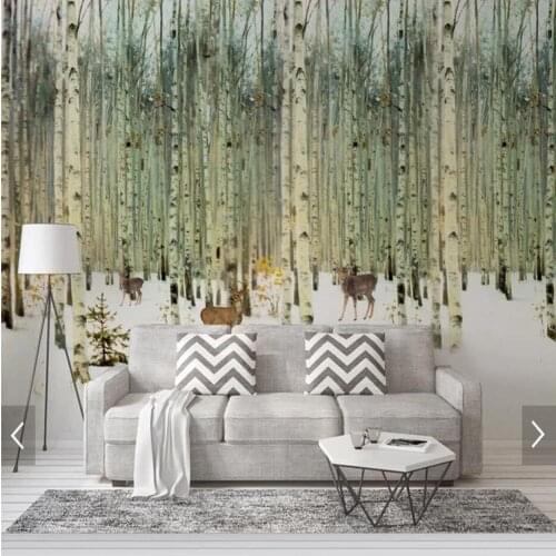 Modern Hand Painting Birch Tree Wallpaper Mural 3D Printed Photo Wall Murals Bedroom TV Backdrop Home Wall Decor Murals