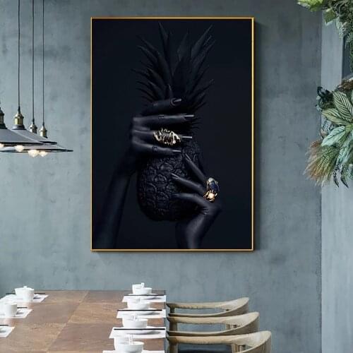Modern Art Canvas Black Hand Pineapple Picture Posters And Prints Nordic Style Living Room Decoration Mural No Frame