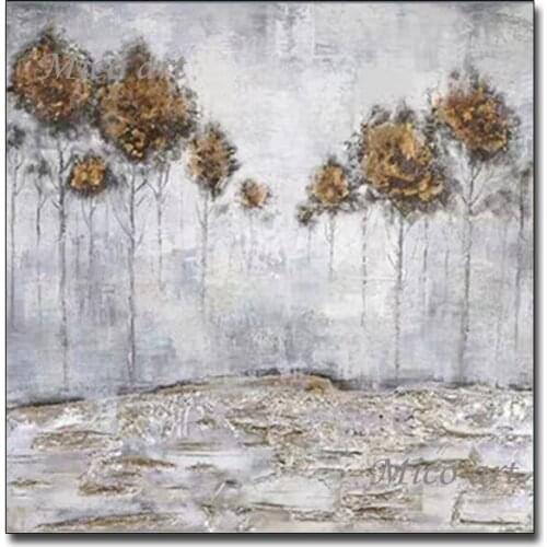 Textured Forest Tree Paintings Hand-painted Birch Picture Canvas Wall Art Modern Latest Landscape Paintings For Living Room