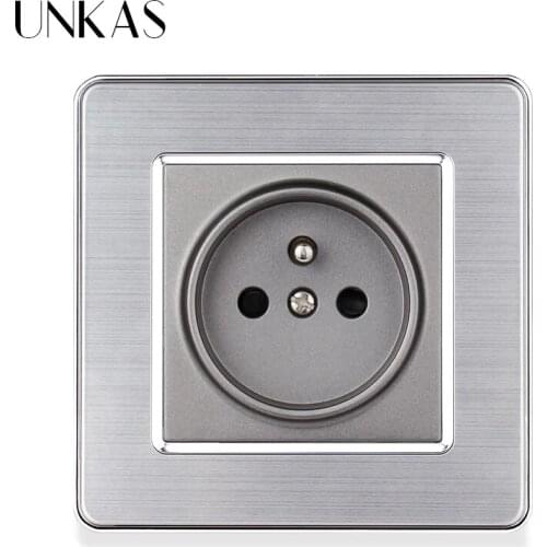 UNKAS Stainless Steel Panel Russia Spain French Standard 16A Wall Socket Dual USB Charge Port Black White Grey Electrical Outlet
