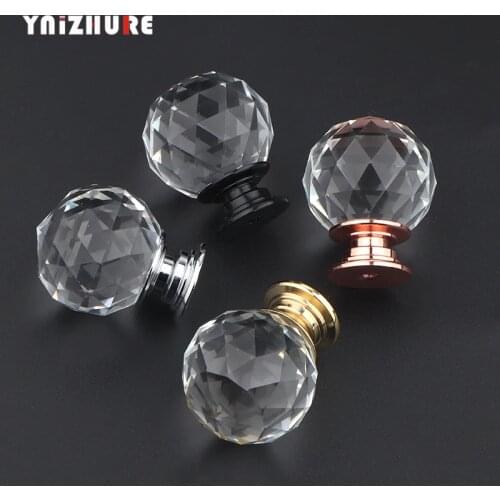 YNIZHURE Clear Crystal Glass Knobs Black Base Cupboard Pulls Drawer Knobs Kitchen Cabinet Handles Furniture Handle Hardware