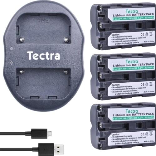 Tectra 3Pcs NP-FM500h Battery + USB Dual Charger for Sony A57 A65 A77 A99 A350 A550 A580 A900 A300 A900 A700 A200 a58 a560 a850