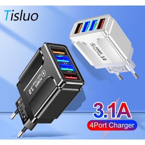 USB Charger 4 Ports Fast Charging Wall Mobile Phone Chargers For Xiaomi Samsung Huawei iPhone 12 Pro EU US Plug Adapter Travel