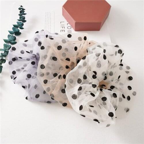 2020 New Summer Women Fluffy Organza Hair Scrunchie Polka Dots Mesh Schrunchie Silk Kawaii Accessories Girls