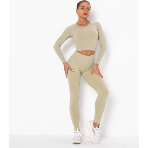 2020 Women Sports sets seamless long sleeve yoga set for women fitness gym suit high waist seamless leggin sets