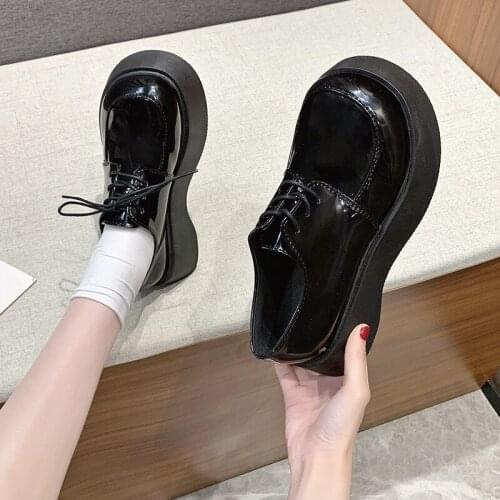 Cross Womens Shoes Clogs Platform Oxfords All-Match British Style Soft Female Footwear Creepers Leather Preppy Dress Med Rubber
