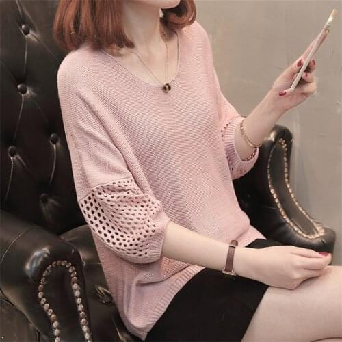 Women Hollow Out Knitted Tops Fashion Half Sleeve O-neck Female Pull Jumpers Thin Cool Pullovers Sweaters Femme Tops