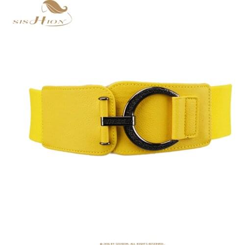SISHION 2021 Women PU Leather Waist Belt Black White Yellow Retro Vintage Elastic Wide Corset Belt Accessory Cummerbund VD1276