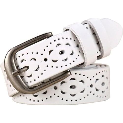 White Woman Belt With Hollow Flower Fashion Genuine Leather Belt For Women Jeans Belts Female Top Quality Belt