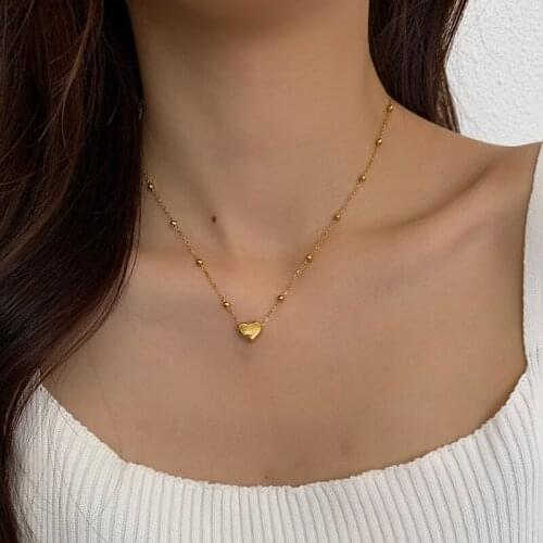 Korean Fashion Heart Titanium Steel Necklace for Women Gold Plated Stainless Steel Jewelry Free Shipping Items 2000s Aesthetic