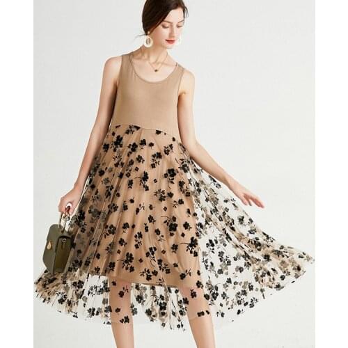 Women Plus Size Loose Fashion Sleeveless Elegant Dress High Waist Round Neck Show Thin Big Yards Oversize Gauze Dress Summer New