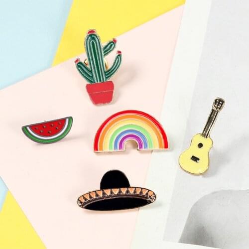 Cartoon Pride Rainbow Cactus Bird Brooches Badge Enamel Pins Guitar Pineapple Sunglasses Hat Lapel Pins Denim Pin Jewelry Gift
