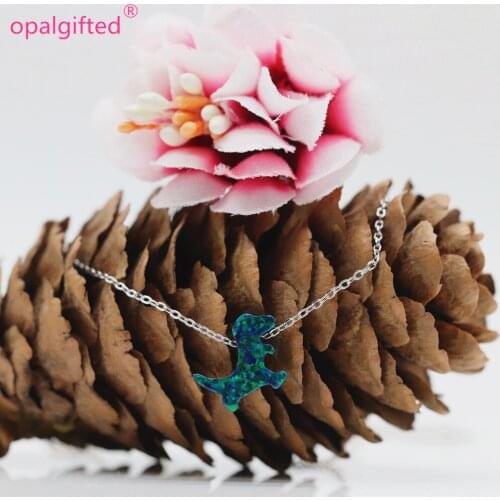 1PC 2020 New Design dinosaur opal Choker Pendant Necklace Fire Synthetic Opal Necklaces for Women Fashion Animal Jewelry Gift