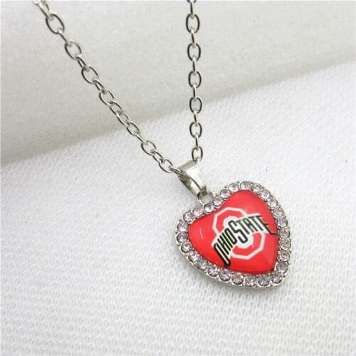 10pcs US Sports Necklace Crystal Hearts OHIO STATE Charms with 50cm Chains Pendants Necklace Jewelry Sport charm