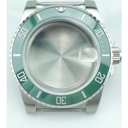 10ATM WR 40mm Diver Fashion Sapphire Crystal Green Silver Ceramic Bezel Watch Case For eta2836 Miyota8215 Sub Style