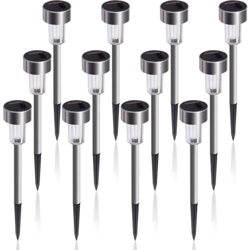 12 Pack Stainless Steel Waterproof LED Landscape Outdoor Garden Solar Lights for Pathway Walkway Patio Yard Lawn