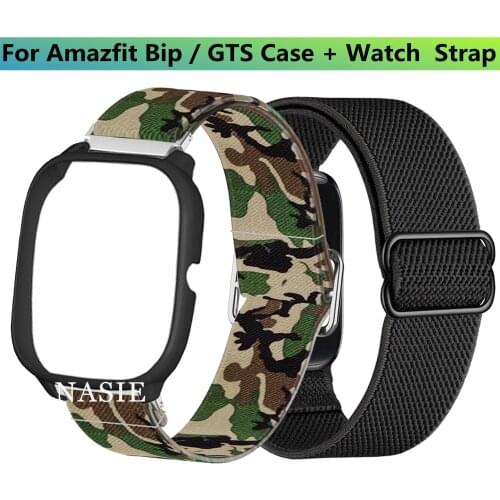 20mm Nylon Solo Loop Strap + Case For Amazfit GTS 2/2e/GTS2 Mini/42mm /2e/Bip Lite S U Stratos Bracelet Watch Amazfit Bip Strap