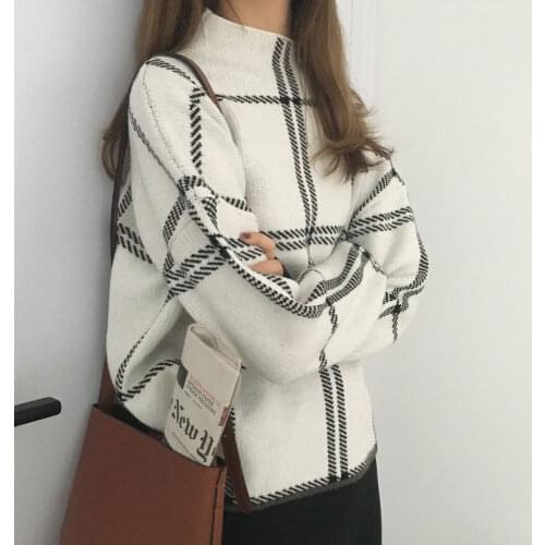2020 New Womens Chic Graphic Sweaters Turtleneck knitting Pullovers Lantern Sleeve Casual cotton Sweaters Pull Woman Tops