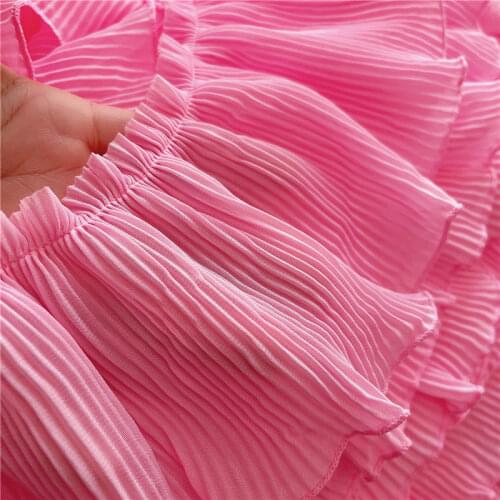 Hot Color 3yard/lot 12cm wide Pink Polyester Chiffon Pleated Lace Trim Baby Pink Color All Matches Clothes Decoration X982