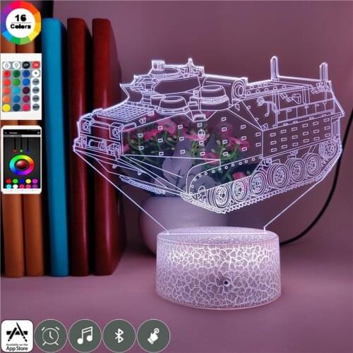3D Illusion Night Light Creative Geometric Heavy Tank Destroyers Led Lamp for Military Fans RGB Colors Remote Control
