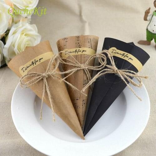 50pcs/set Gift Wrapping Paper 15*15cm Creative Brown Musical Notes Vintage DIY Wedding Favors Kraft Paper Cones Candy Boxes