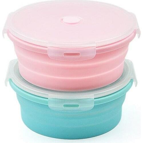 50pcs Round Silicone Folding Portable Bento Box Collapsible Lunch Box for kid Food Dinnerware Microwave Food Storage Container
